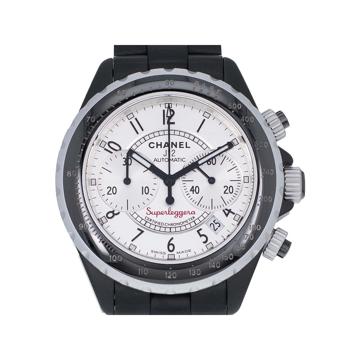 Montre d'occasion Chanel J12 Superleggera mixte chronographe céramique noire