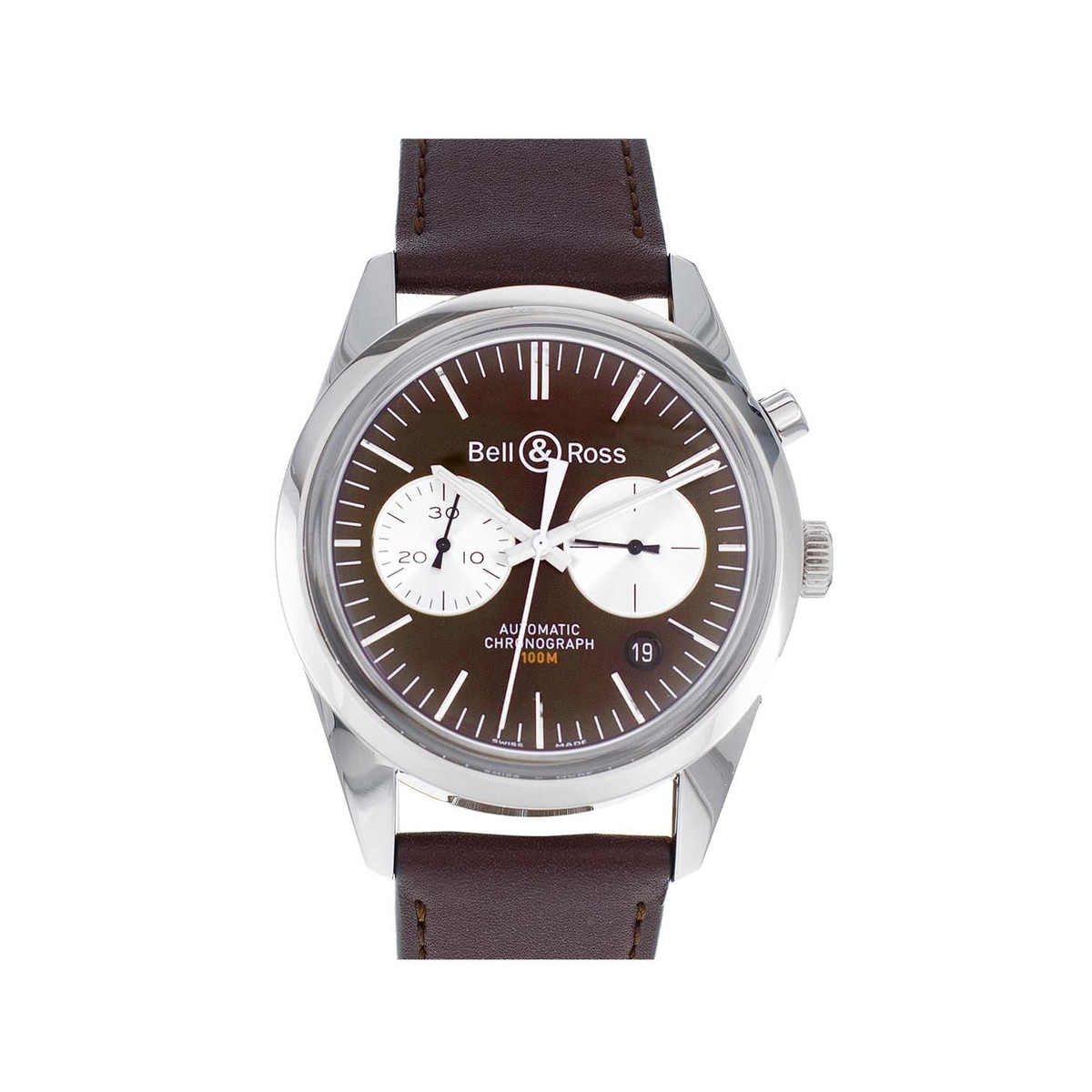 Montre d'occasion Bell & Ross BR126 homme chronographe automatique  acier bracelet cuir noir - vue D1