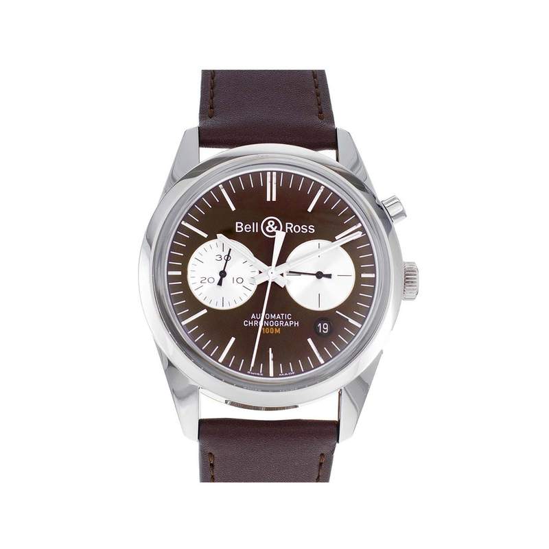 Montre d'occasion Bell & Ross BR126 homme chronographe automatique  acier bracelet cuir noir - vue D1
