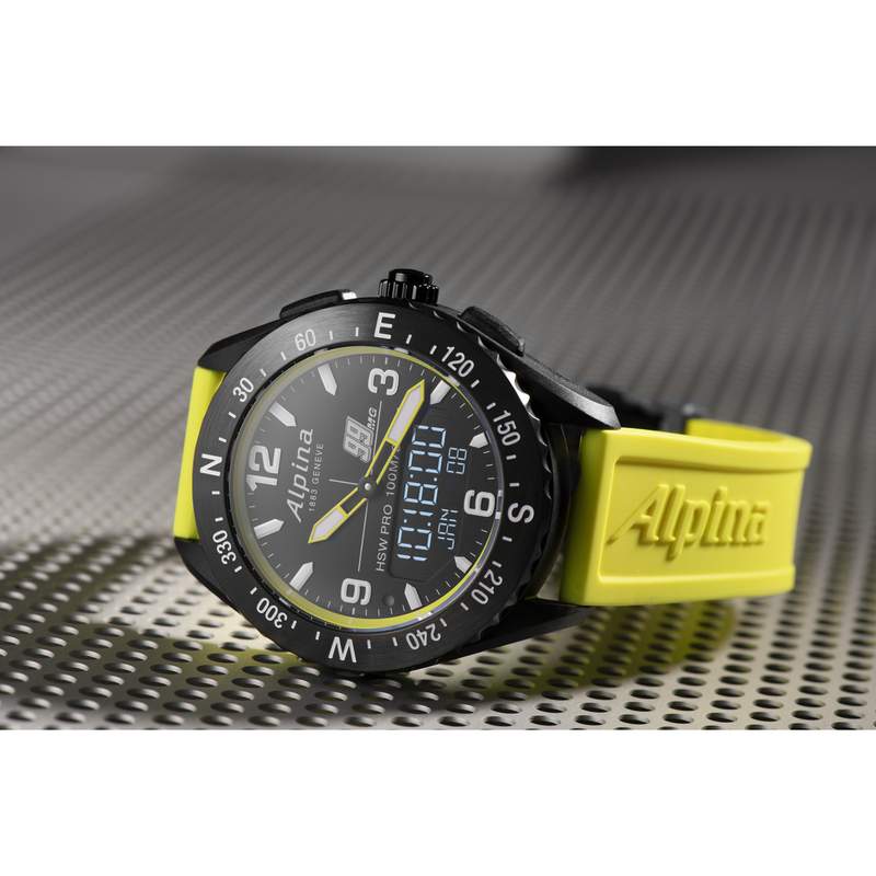Montre d'occasion Alpina Startimer x Balance  homme acier bracelet caoutchouc jaune. Edition spéciale Michael Goulian - vue D2