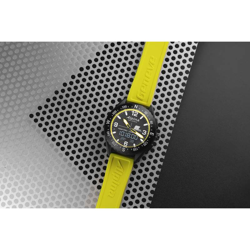 Montre d'occasion Alpina Startimer x Balance  homme acier bracelet caoutchouc jaune. Edition spéciale Michael Goulian - vue D3