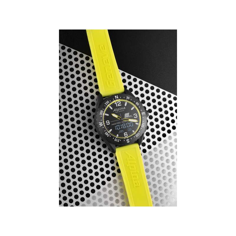Montre d'occasion Alpina Startimer x Balance  homme acier bracelet caoutchouc jaune. Edition spéciale Michael Goulian - vue D4