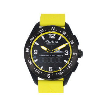 Montre d'occasion Alpina Startimer x Balance  homme acier bracelet caoutchouc jaune. Edition spéciale Michael Goulian