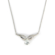 Collier d'occasion or 750 blanc 40 cm diamant aigue-marine