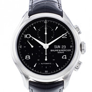 Montre d'occasion Baume & Mercier Clifton homme chronographe automatique acier bracelet cuir noir