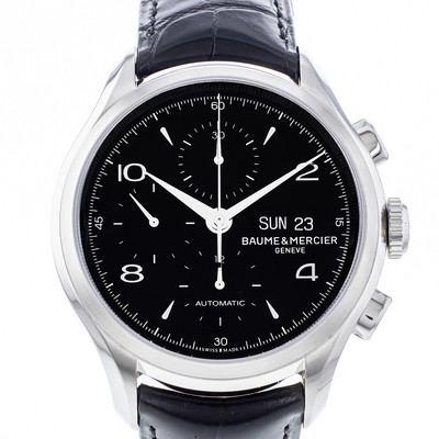 Montre d'occasion Baume & Mercier Clifton homme chronographe automatique acier bracelet cuir noir - vue 1