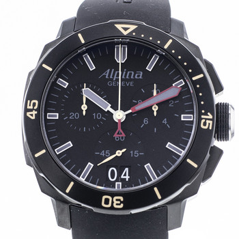 Montre d'occasion Alpina Seastrong homme chronographe acier bracelet caoutchouc noir