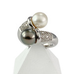 Bague d'occasion or 750 blanc perle de culture diamants - vue 1