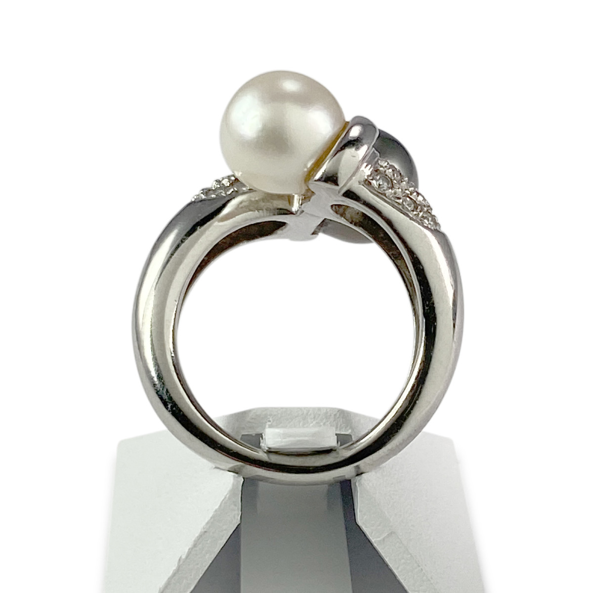 Bague d'occasion or 750 blanc perle de culture diamants - vue 3