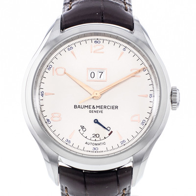 Second hand watch Baume et Mercier Clifton homme automatique acier bracelet cuir marron