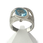 Bague d'occasion or 750 blanc diamants et topaze - vue 1