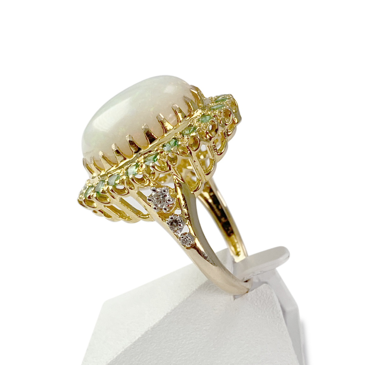 Bague d'occasion or 750 jaune opale tsavorites diamants - vue 2