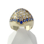 Bague d'occasion or 750 jaune diamants et saphirs - vue 1