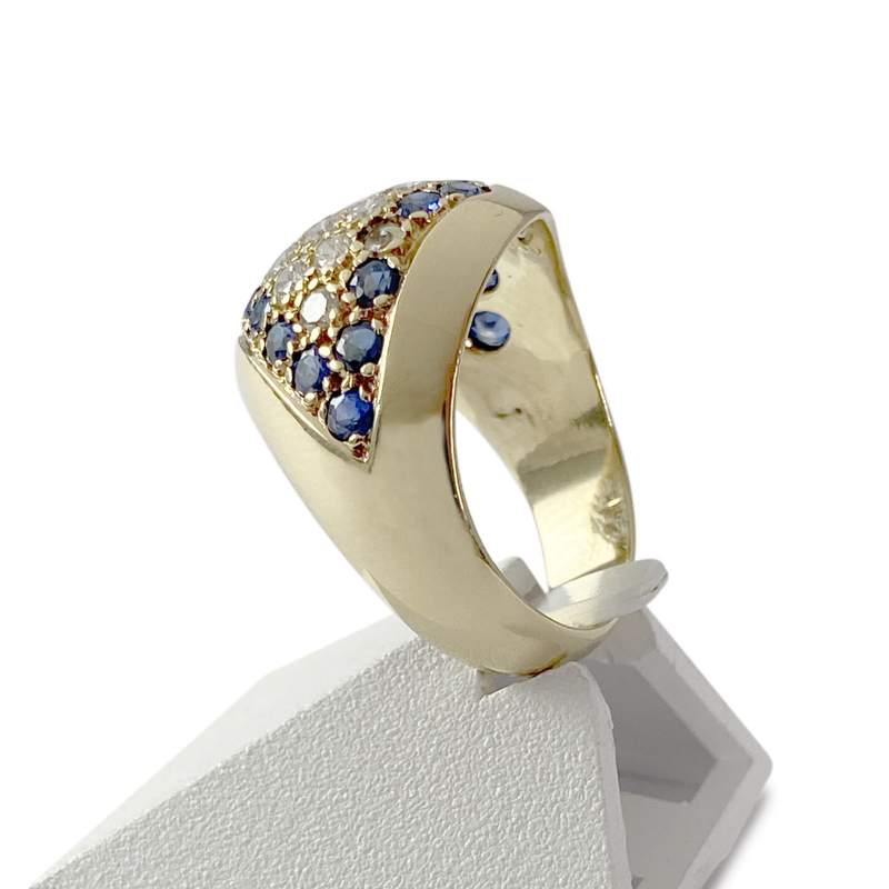 Bague d'occasion or 750 jaune diamants et saphirs - vue 2