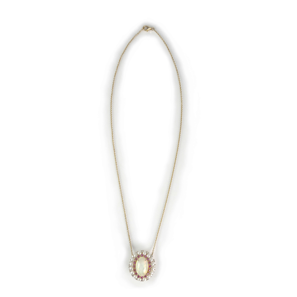 Collier d'occasion or 750 jaune opale rubis diamants perles de culture 43 cm - vue 2