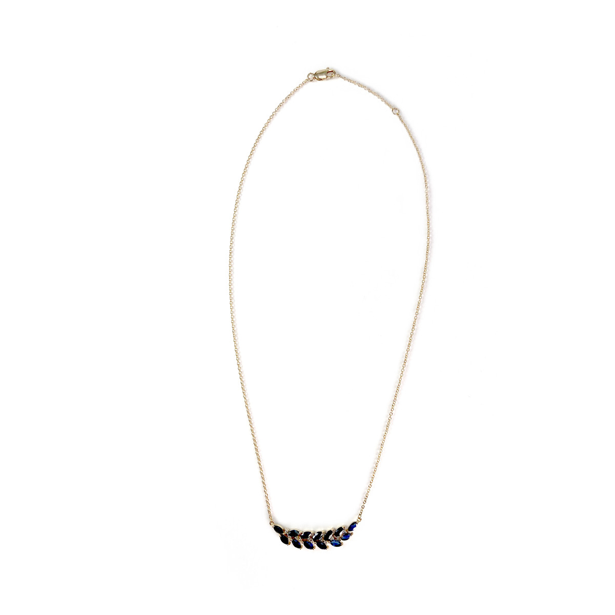 Collier d'occasion or 375 2 tons feuille de laurier saphirs et diamants 45 cm - vue 2