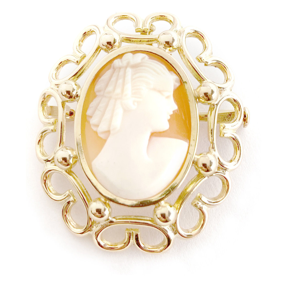 Pendentif broche d'occasion or 750 jaune camée coquille