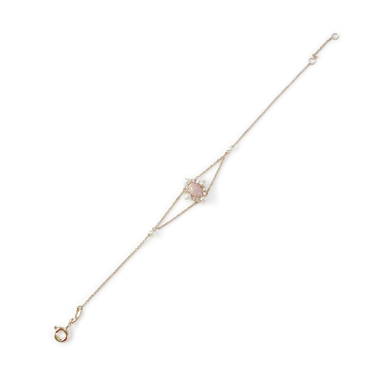 Bracelet d'occasion or 375 rose opale zirconia et perle - vue 2