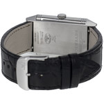 Montre d'occasion Jaeger Lecoultre Reverso homme mécanique acier bracelet cuir noir - vue 3