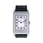 Montre d'occasion Jaeger Lecoultre Reverso homme mécanique acier bracelet cuir noir - vue D1