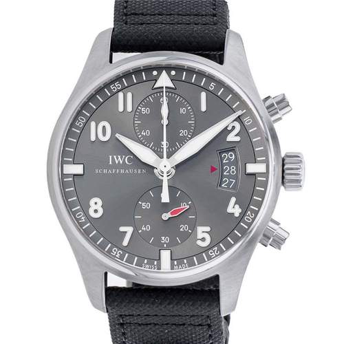 Pre-owned IWC Spitfire Chronograph Men's Automatic Watch in Steel with a Black Textile Strap