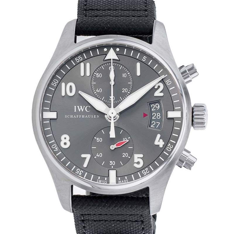 Pre-owned IWC Spitfire Chronograph men's automatic watch in stainless steel with a black fabric strap - view 1