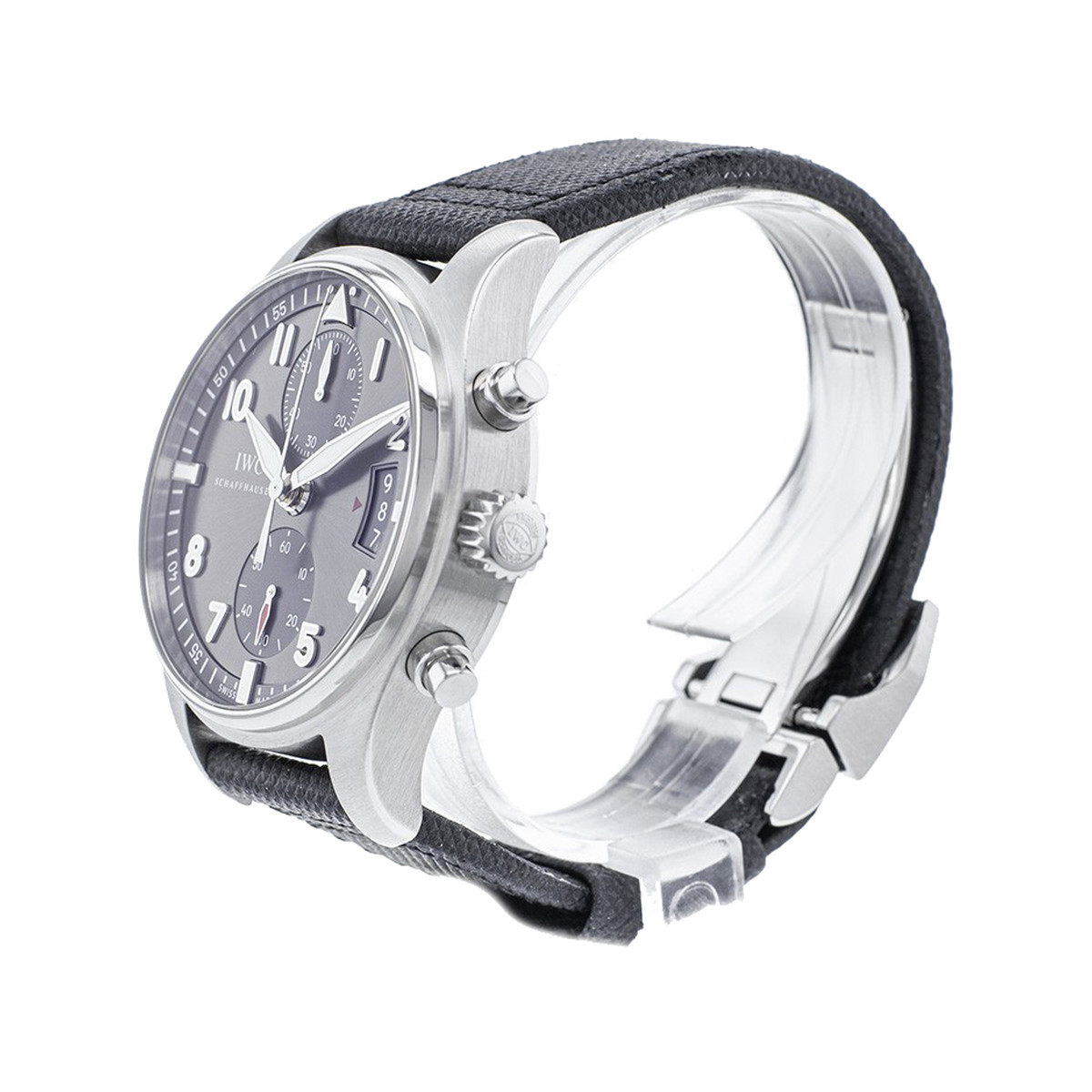 Montre d'occasion IWC Spitfire Chronographe homme automatique acier bracelet textile noir - vue 2