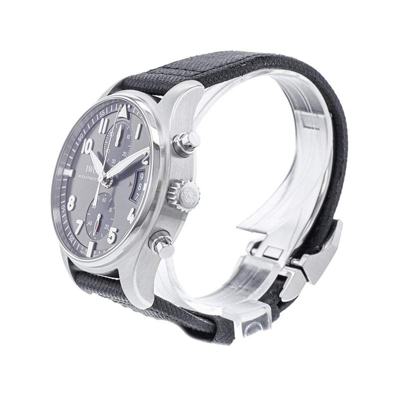 Pre-owned IWC Spitfire Chronograph men's automatic watch in stainless steel with a black fabric strap - view 2