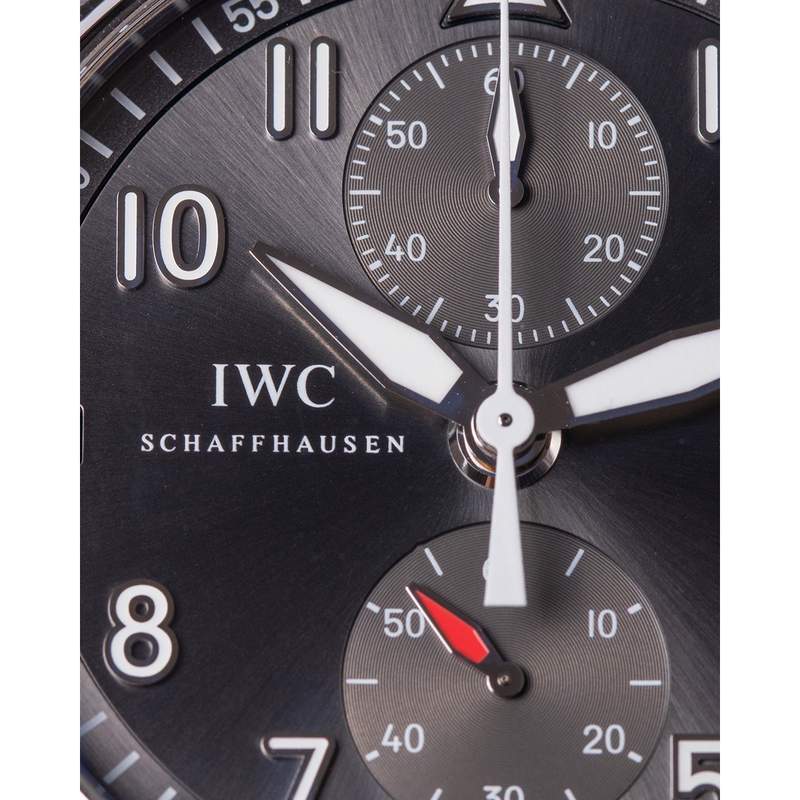 Pre-owned IWC Spitfire Chronograph men's automatic watch in stainless steel with a black fabric strap - view D1