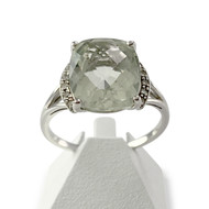 Bague d'occasion or 375 blanc quartz vert et diamants