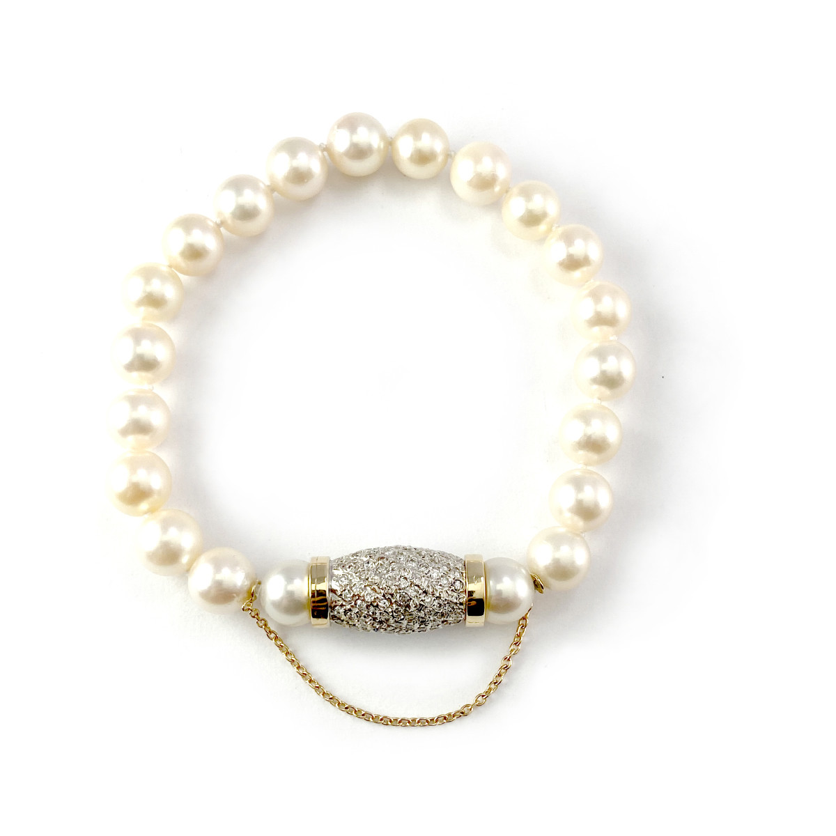 Bracelet d'occasion or 585 jaune perles du Japon diamants 21 cm - vue 2