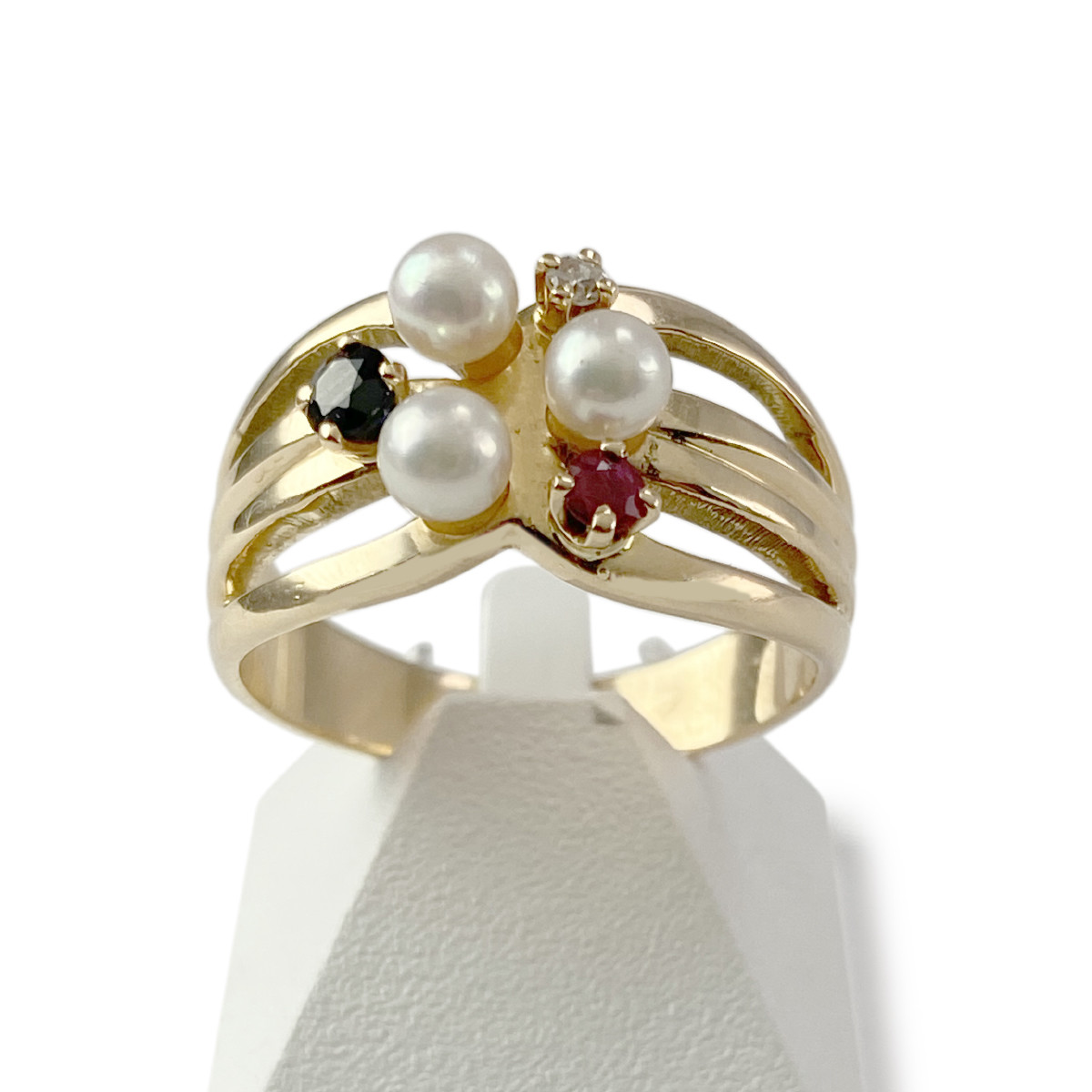 Bague d'occasion or 750 jaune diamant saphir rubis perles de culture