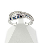 Bague d'occasion or 750 blanc anneaux entrelacés saphirs et diamants - vue 1