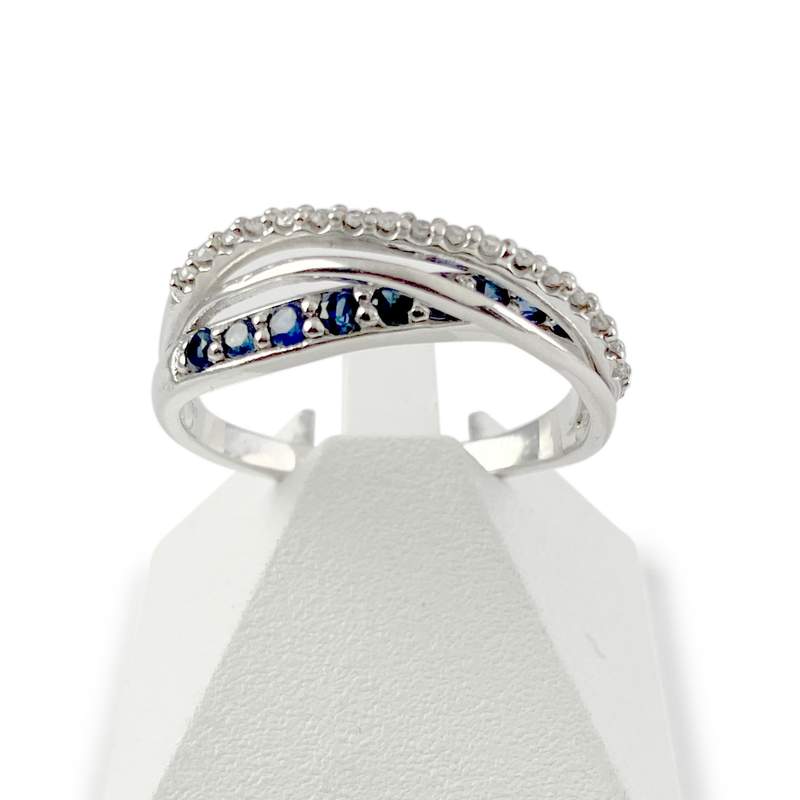 Bague d'occasion or 750 blanc anneaux entrelacés saphirs et diamants - vue 1