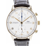 Montre d'occasion IWC Portugaise homme chronographe automatique acier doré rose bracelet cuir noir - vue 1