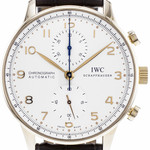 Montre d'occasion IWC Portugaise homme chronographe automatique acier doré rose bracelet cuir noir - vue D1