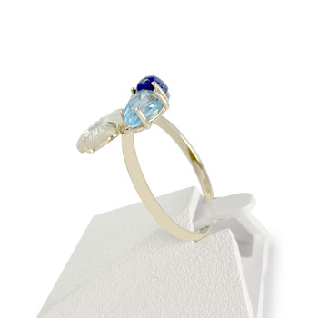 Precious stones and mother-of-pearl flower 375 yellow gold ring