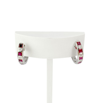 Boucles d'oreilles d'occasion or 750 blanc diamants rubis