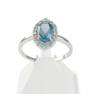 Bague d'occasion or 375 blanc marquise topazes bleues traitées et diamants