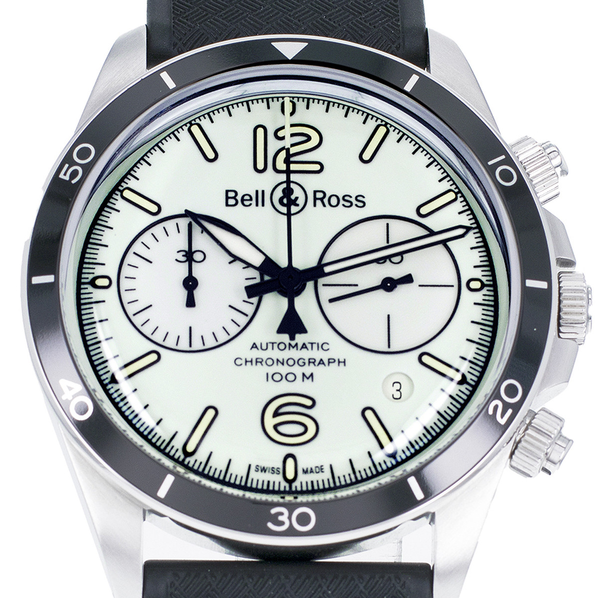 Montre d'occasion Bell & Ross BRV2-94 homme chronographe automatique acier bracelet caoutchouc noir - vue D1