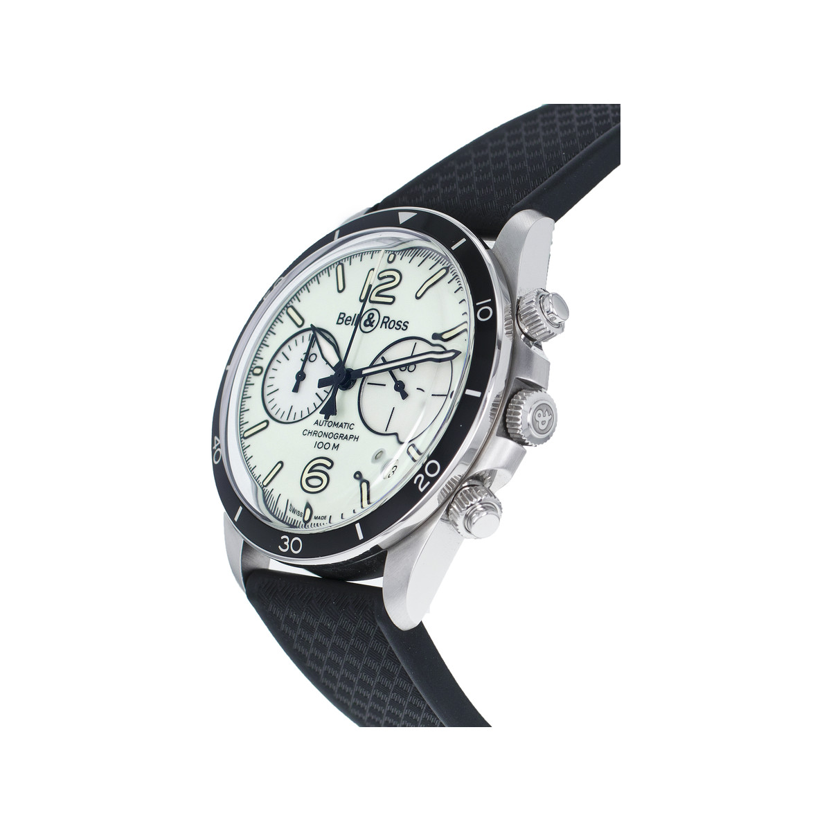 Montre d'occasion Bell & Ross BRV2-94 homme chronographe automatique acier bracelet caoutchouc noir - vue D2