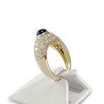 Bague d'occasion or 750 jaune diamants saphir - vue 2