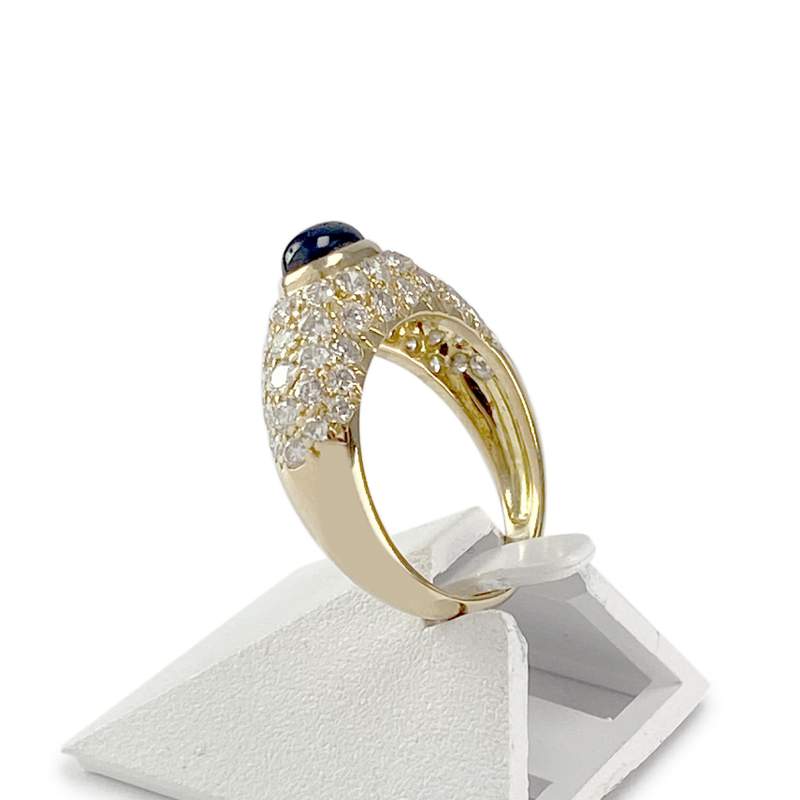 Bague d'occasion or 750 jaune diamants saphir - vue 2
