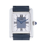 Montre Cartier Must femme quartz argent 925 bracelet cuir bleu - vue 1