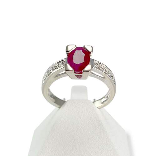 Bague d'occasion or 750 blanc diamants rubis