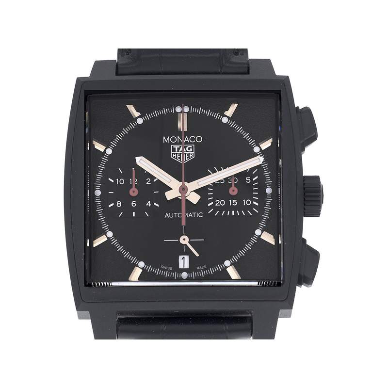 Montre d'occasion TAG Heuer Monaco homme automatique cuir noir - vue D1