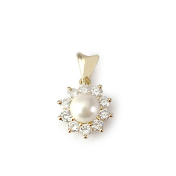 Pendentif d'occasion or 750 jaune zirconias perle d'imitation