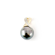 Pendentif d'occasion or 750 2 tons diamants perle de tahiti