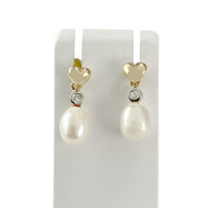 Boucles d'oreilles d'occasion or 750 2 tons diamants perles de chine