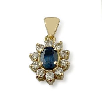 Second-hand gold 750 yellow diamond sapphire pendant